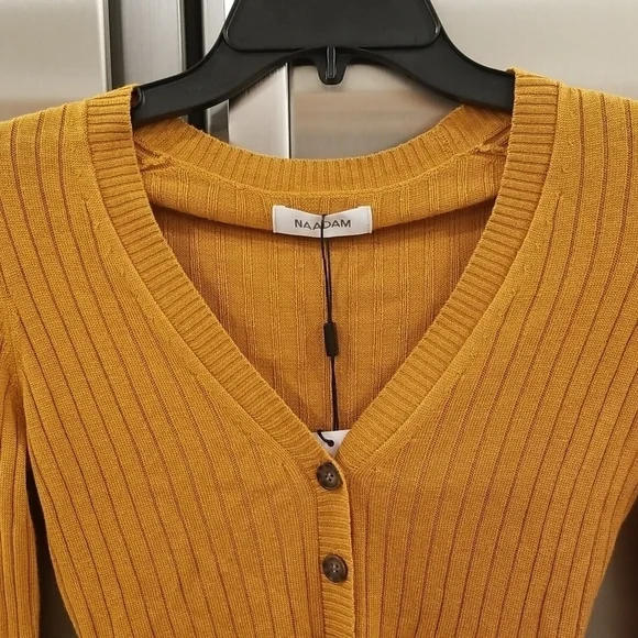 💕NAADAM💕 Ribbed Cropped Cardigan Silk Cashmere Blend ~ Gold XS NWT